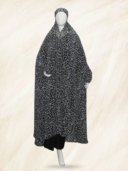 Namaz Khimar Hijab - Black Print Georgette