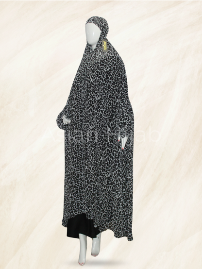 Namaz Khimar Hijab - Black Print Georgette