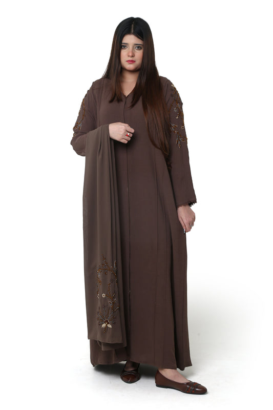 Mocha Embroidered Luxe Abaya