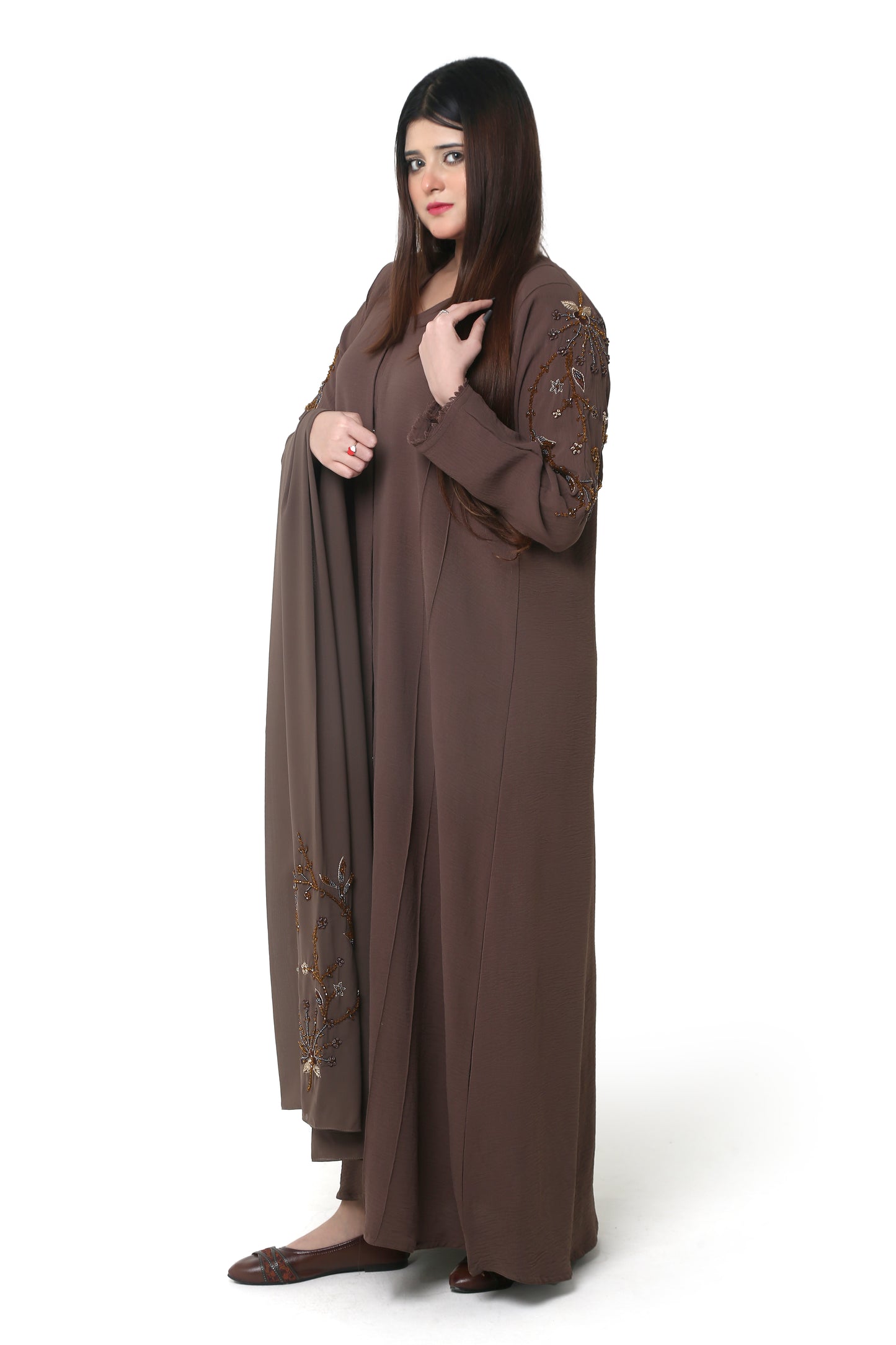 Mocha Embroidered Luxe Abaya