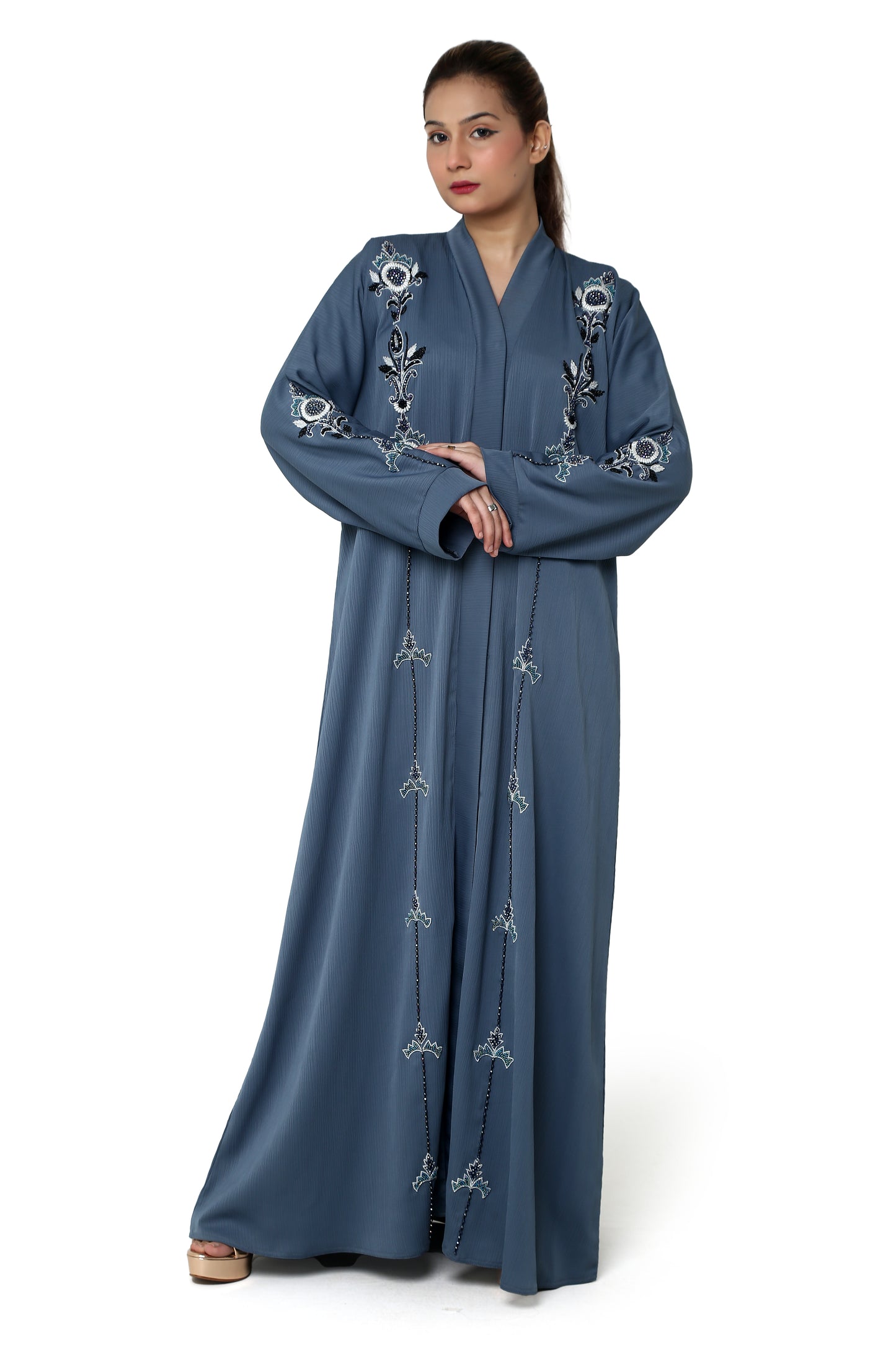 Blue Blossom Embroidered Abaya