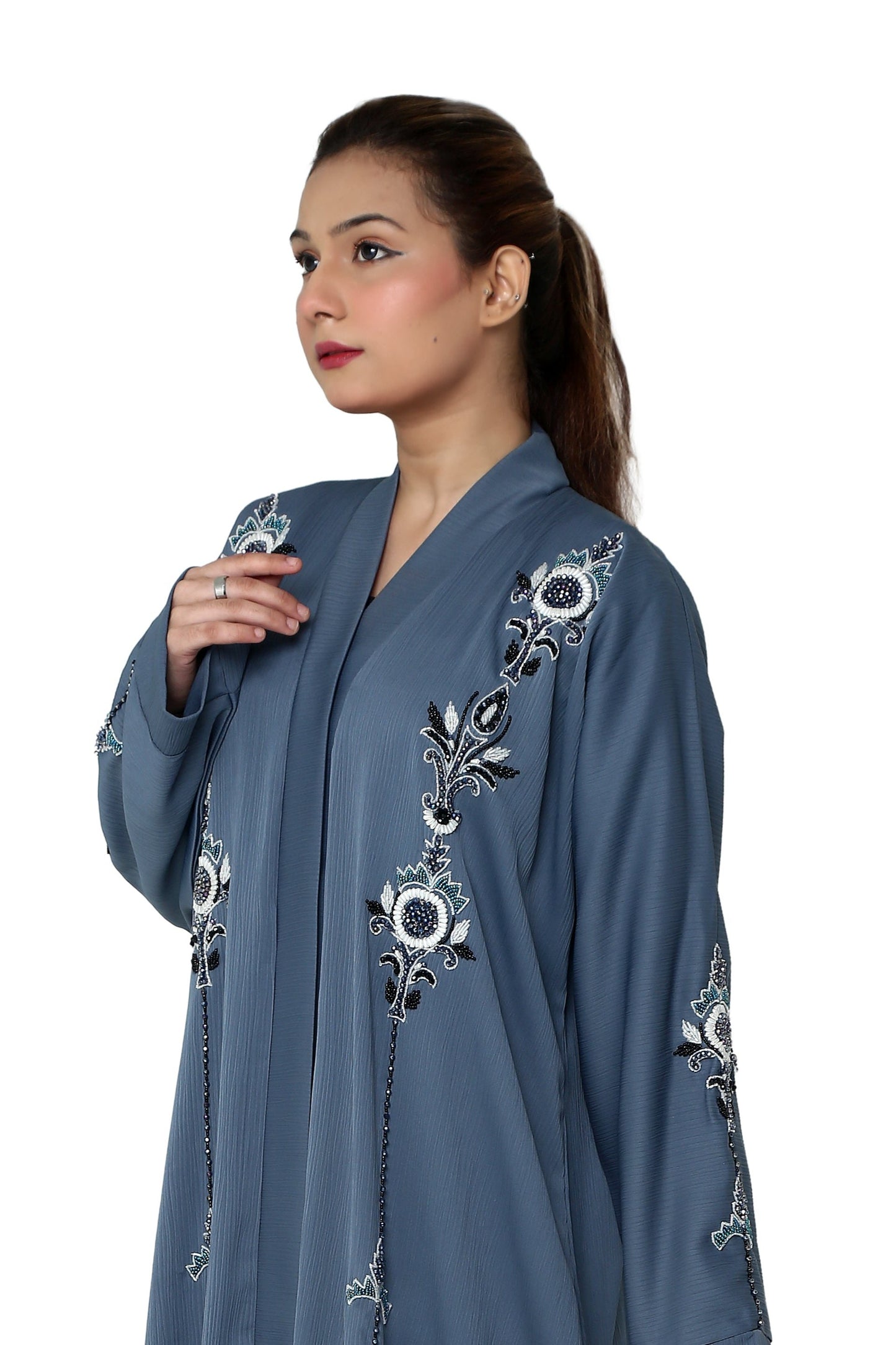 Blue Blossom Embroidered Abaya