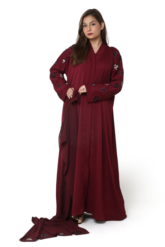 Luxe Floral Burgundy Abaya