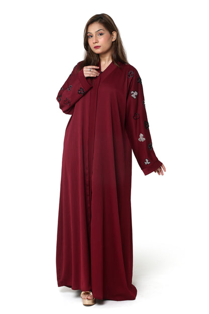 Luxe Floral Burgundy Abaya