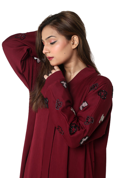 Luxe Floral Burgundy Abaya