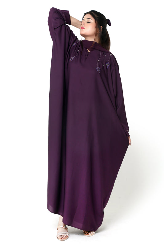 Plum Embroidered Abaya